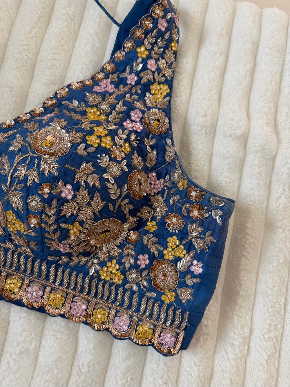 Chamee & Palak Embroidered Jewled Navy Floral Halter Camisole - Picture 3 of 12